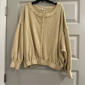We The Free by Free People Tan Frayed Hem Sweater